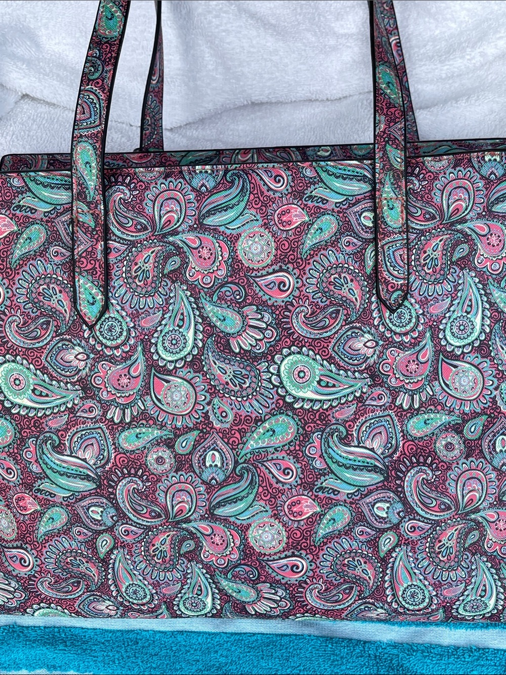 Simply Southern Pink and Teal Paisley Tote with Tassel - Picture 8 of 9